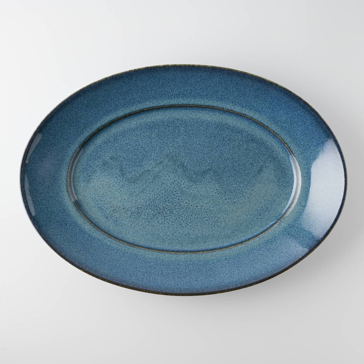 Miyama "cadre" oval plate, indigo blue glaze