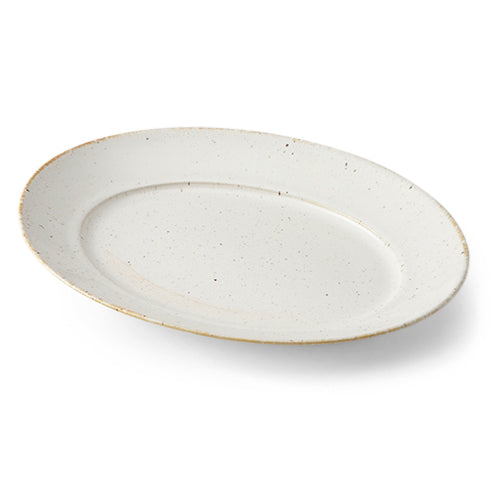 Miyama "cadre" oval plate, white variegated glaze