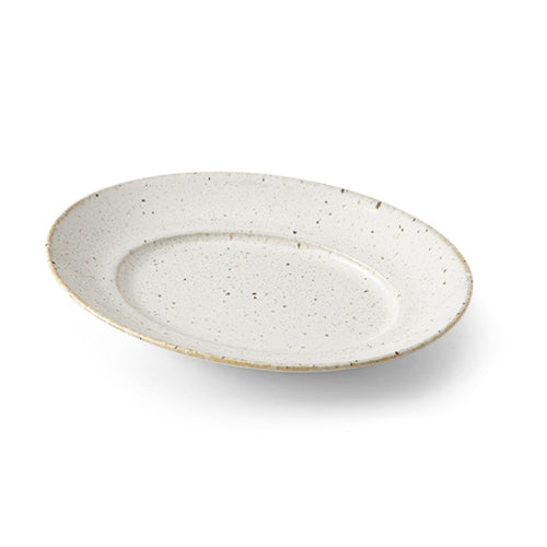 Miyama "cadre" oval plate, white variegated glaze