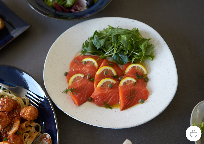 Miyama "cadre" round dinner plate, white variegated glaze