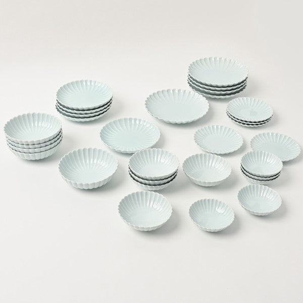 Koringama Chrysanthemum Carved dish with pale blue glaze