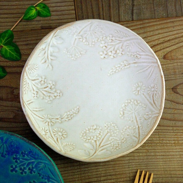 Mashiko Ware Herb Garden Round Plate, Wakasama Pottery