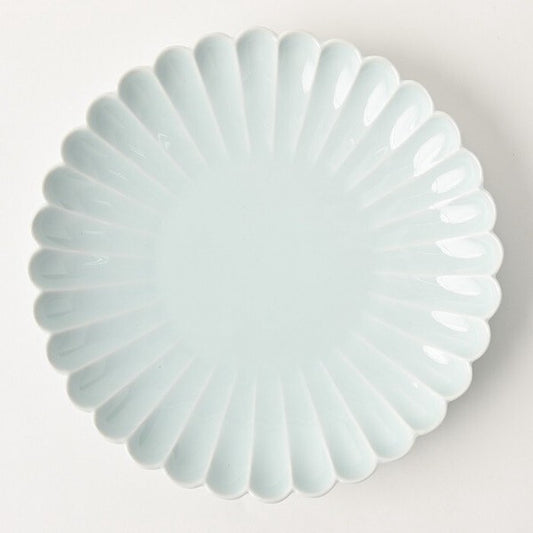 Koringama Chrysanthemum Carved dish with pale blue glaze