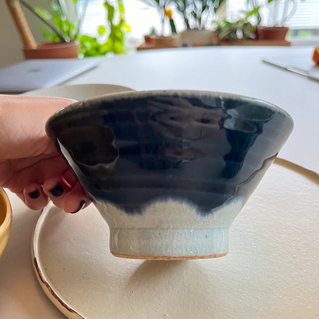 Handmade Fuji Mountain Shape and Tokusa Pattern Minoware Rice Bowl