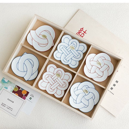 Arita Ware "Musubi"(Knot Series) Small Plate - Taseigama田清窯(Assortment Set of 6 with Gift Package)