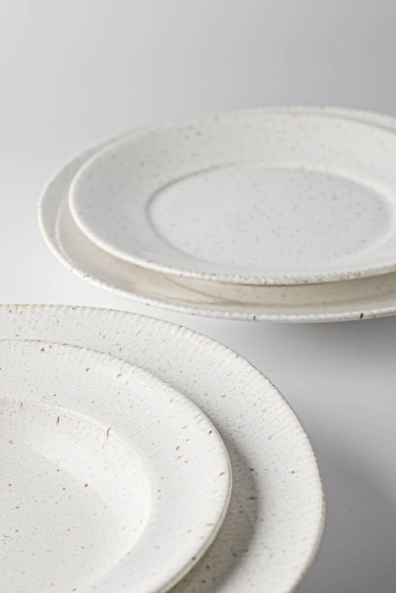 Miyama "cadre" round dinner plate, white variegated glaze