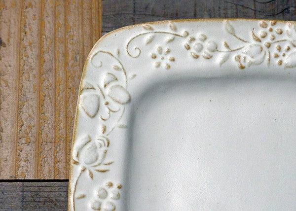 Mashiko Ware Garden Flower Square Plate, Wakasama Pottery