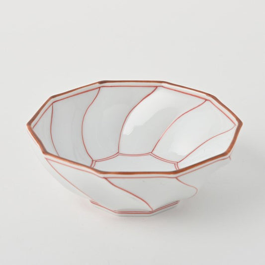 Koringama Twisted Line Japanese Side Dish Bowl, Red