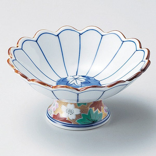 Kutaniware spring and autumn scenery handpainted bowl