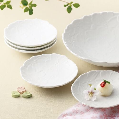 Bloom Flower Embossed White Porcelain Deep Plate, Minoware