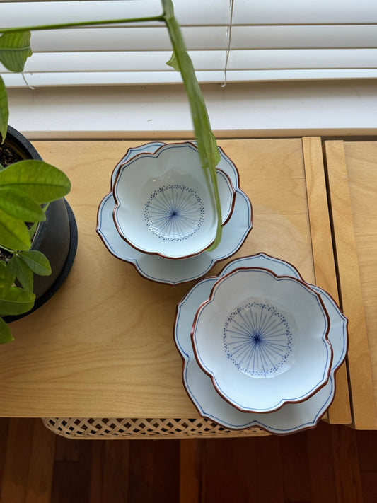 Koringama Chinese Bellflower Shape Japanese Small Bowl and Plate Set